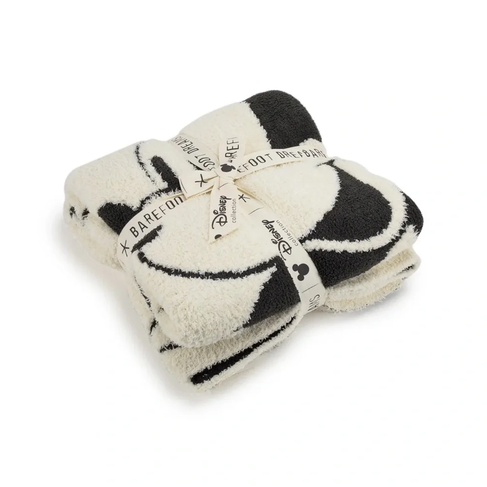 NWT Barefoot Dreams CozyChic Classic Mickey Mouse Blanket | Cream/Carbon
